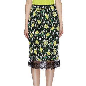 NEW Diane von Furstenberg Clara Silk Midi Skirt Sz Small Lemons Collage